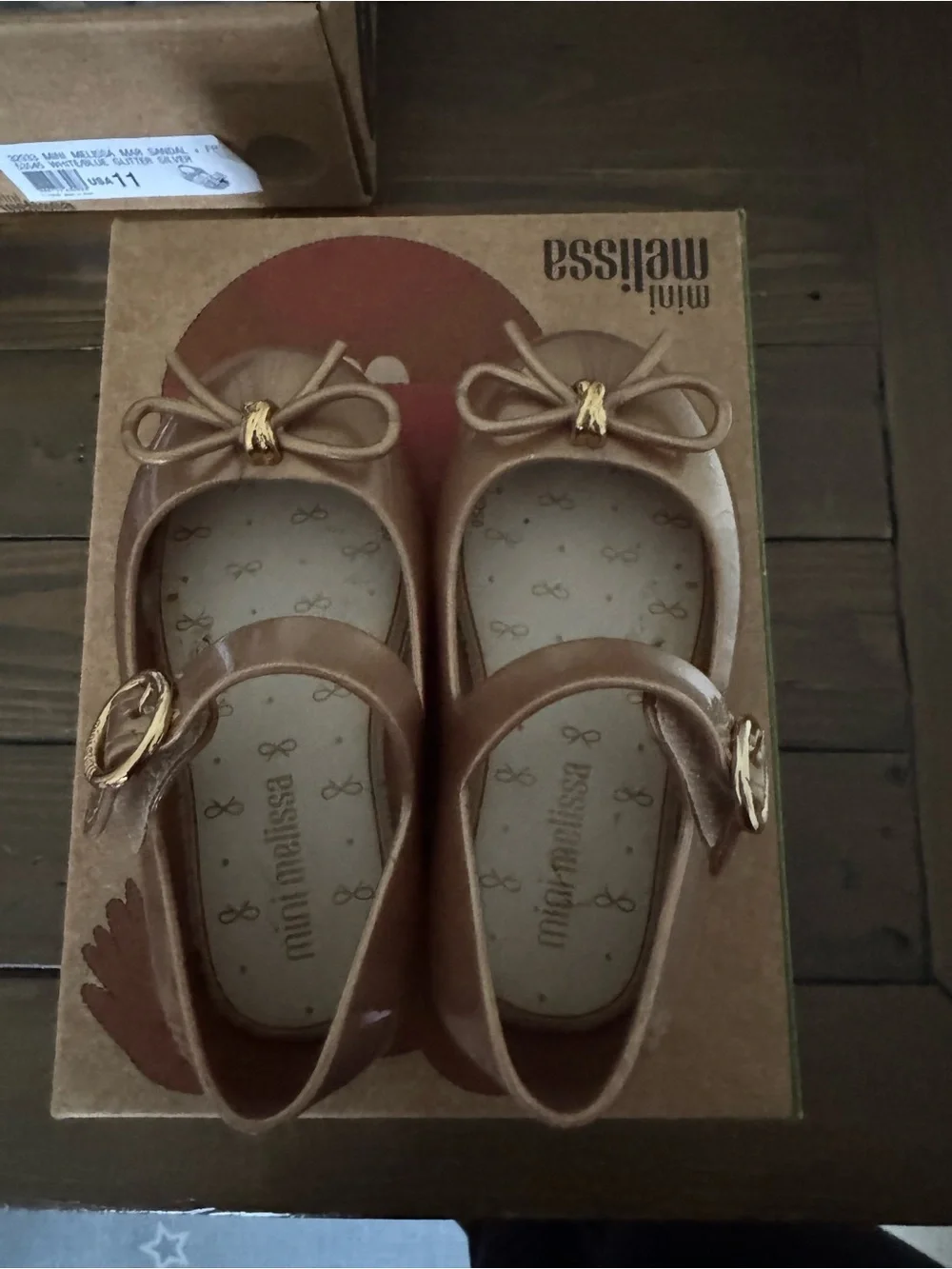 Mini Melissa Girls' Metallic Bronze Bow Mary Jane Shoes